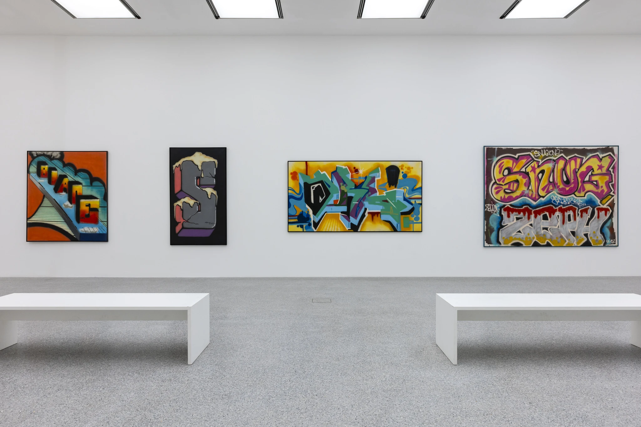 Vista della mostra "Graffiti" coi lavori di Blade, Seen, Dondi White, Zephyr - Graffiti, Museion (2025) - ph Luca Guadagnini