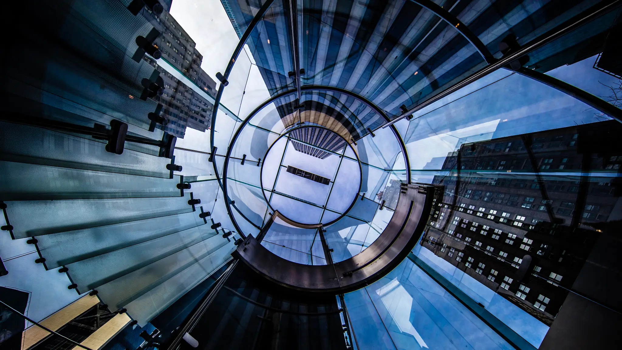 View from the elevator in the Apple Store on 5th Avenue in Manhattan &copy; Matt Scobel